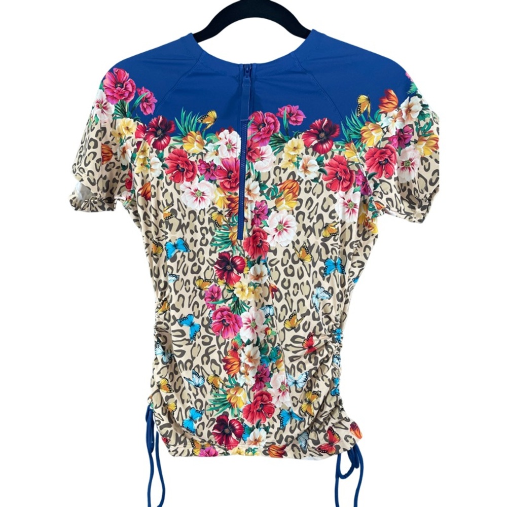 Johnny Was Mayflower Swim Surf Shirt Floral Leopard Print Size Medium - Picture 2 of 4